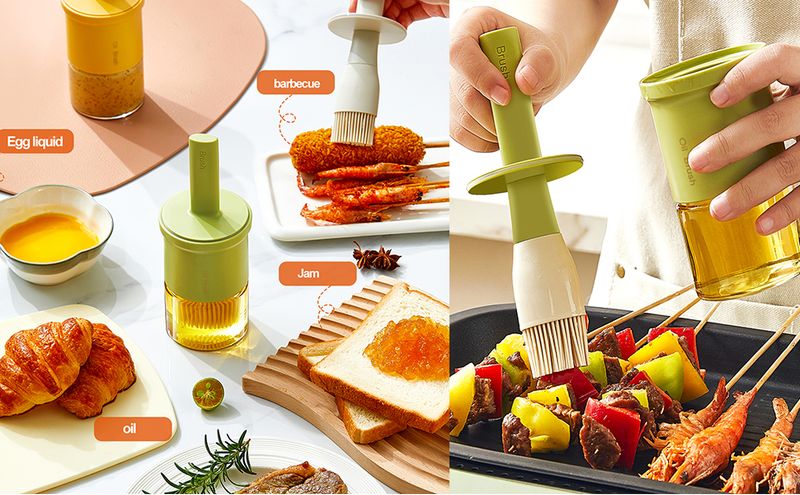 Hitzebeständige Ölflasche aus Glas – mit Silikonbürste für Essig/Sauce_voghion.com