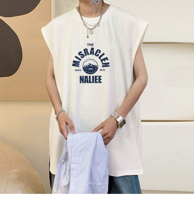 Hue Hue Factory Direct Japanese Style Heavy Cotton Vest Trendy Brand Summer Loose Fitness Sleeveless T-Shirt Men's Short Sleeve_voghion.com