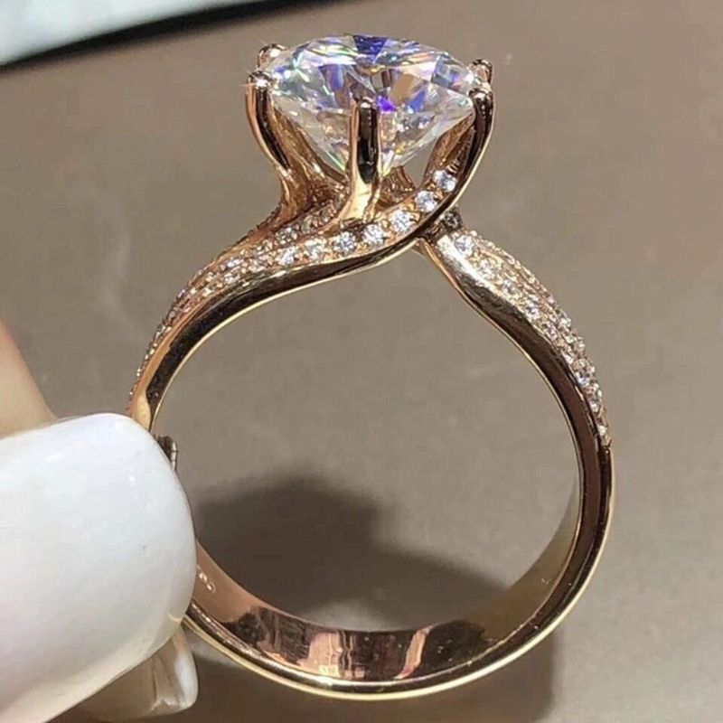 Platin Mosang Steen Diamantring Damen Luxus Grupp Six Claw Roségold Hochzäitsring fir Koppelen_voghion.com