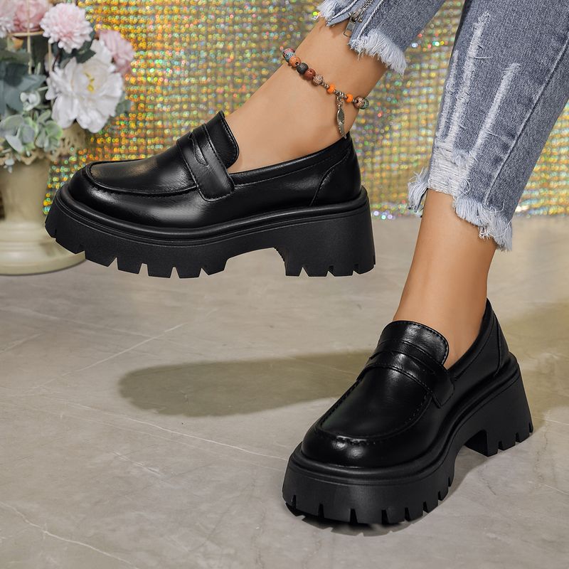 Damenschuhe mit Strasssteinen, dicker Sohle und dickem Absatz, einzelne Schuhe mit Strasssteinen, niedrigem Oberteil, bequem, Lazy One Step Loafers_voghion.com