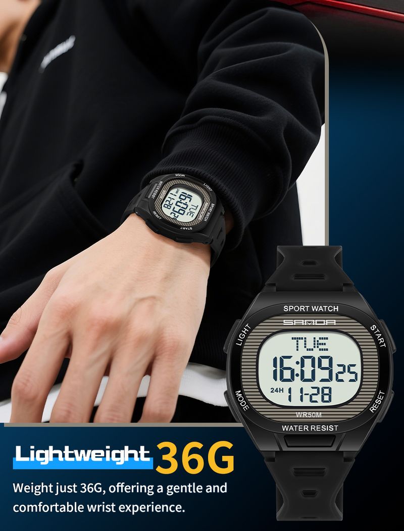 Orologio elettronico da uomo quadrato, multifunzione, conto alla rovescia, LED, impermeabile, regalo_voghion.com