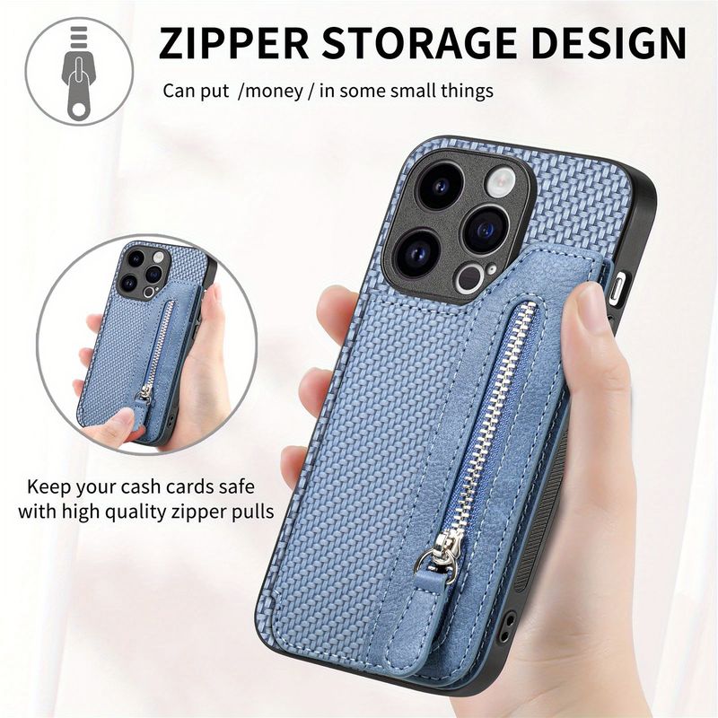 Custodia per telefono con motivo in fibra di carbonio, portafoglio per 15, 14, 13, 12, 11 Pro Max, flip cover, slot per schede, ventosa magnetica, fibbia per carte, custodia protettiva per la casa_voghion.com
