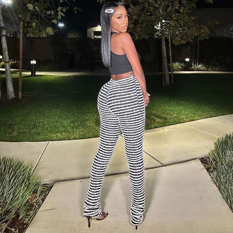 Dameskleding Gebreide Gestreepte Sexy Slanke Broek Kinder Lente Mode Hoge Taille Heup Lifting Hot Girl Casual Broek_voghion.com