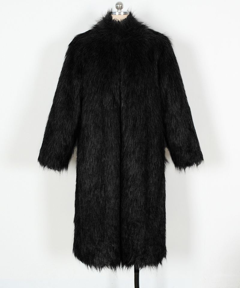 Eleganter Stehkragen-Fuchspelzmantel aus Kunstpelz – Langer Damenmantel für den Winter, winddicht & stylisch_voghion.com