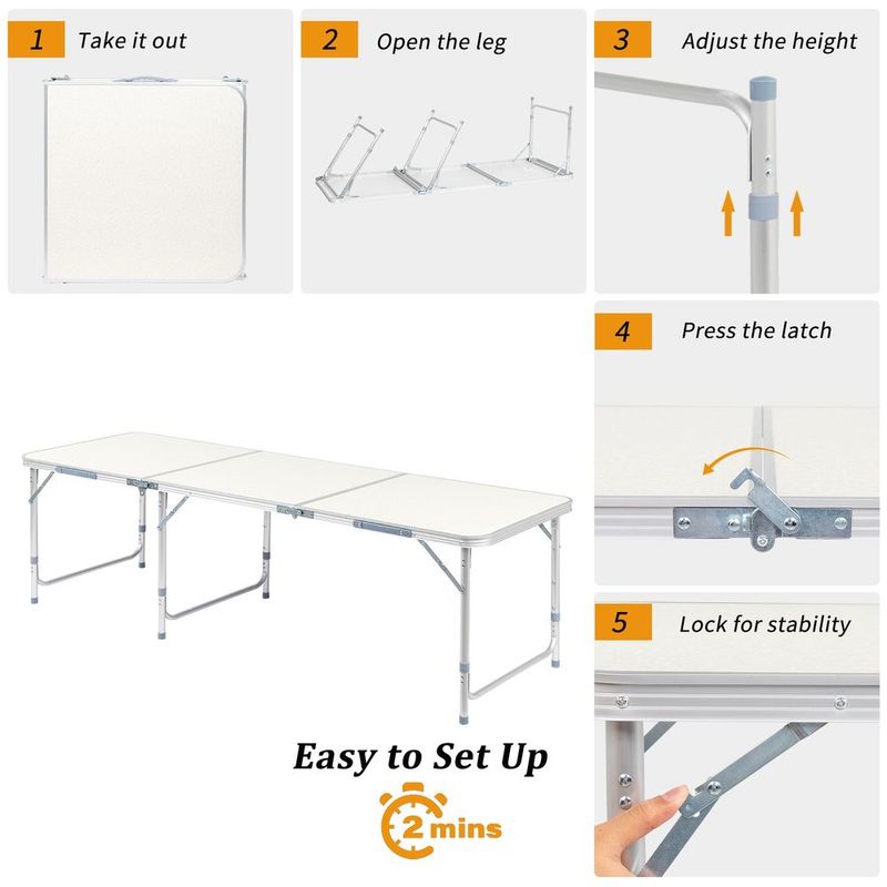 3FT/4FT/6FT Durable Plastic Folding Table W/Handles & Lock - Portable Indoor/Outdoor Picnic Dining Table For Camping, Parties, White_voghion.com