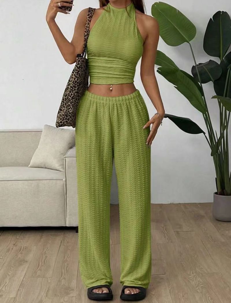 Women's Clothing 2025 Summer Strapless Backless Sexy Top Elastic Waist Comfortable Long Pants Set_voghion.com