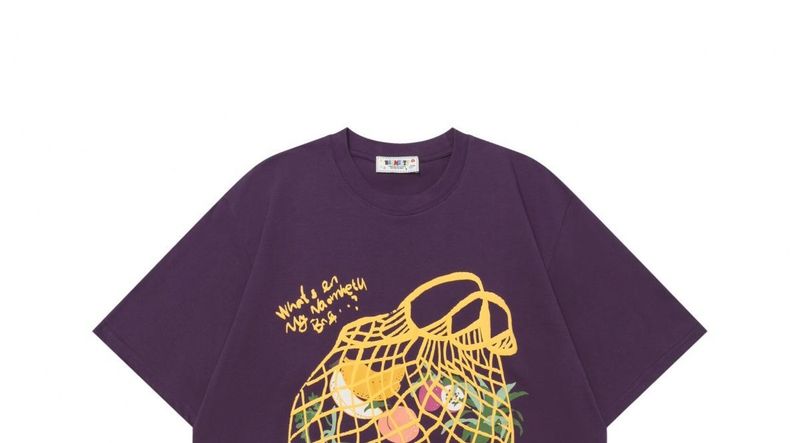 American2025 Summer Limited Edition Trendy Brand Fun Graffiti Fruit Basket Maniche corte in puro cotone colorato_voghion.com