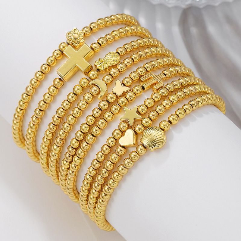 Beaded Stacked Bracelet Female Elastic Moon Cross Cactus Shell Love Bracelet Female_voghion.com