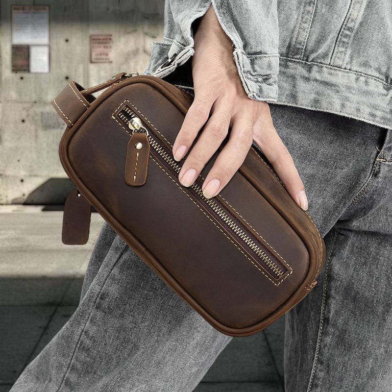 Borsa da toilette in vera pelle di vacchetta di alta qualità, da uomo, con strato superiore, design semplice_voghion.com