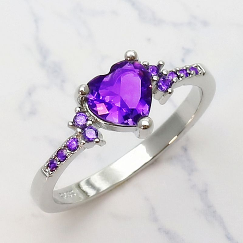 Natürliche Amethyst Zirkonia Silber Mode Hochzeit Herzförmigen Ring Schmuck Mädchen_voghion.com