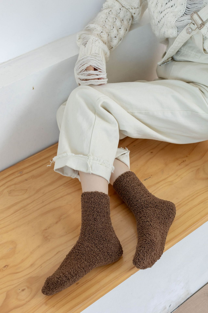 Haruku Autumn Winter Women's Thickened Thermal Coral Fleece Floor Fuzzy Soft Candy Colorful Kawaii Socks_voghion.com