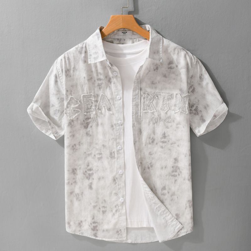 Camicia da uomo estiva, a maniche corte, semplice, casual, ampia e versatile, con stampa a tinta appesa, alla moda, da uomo._voghion.com