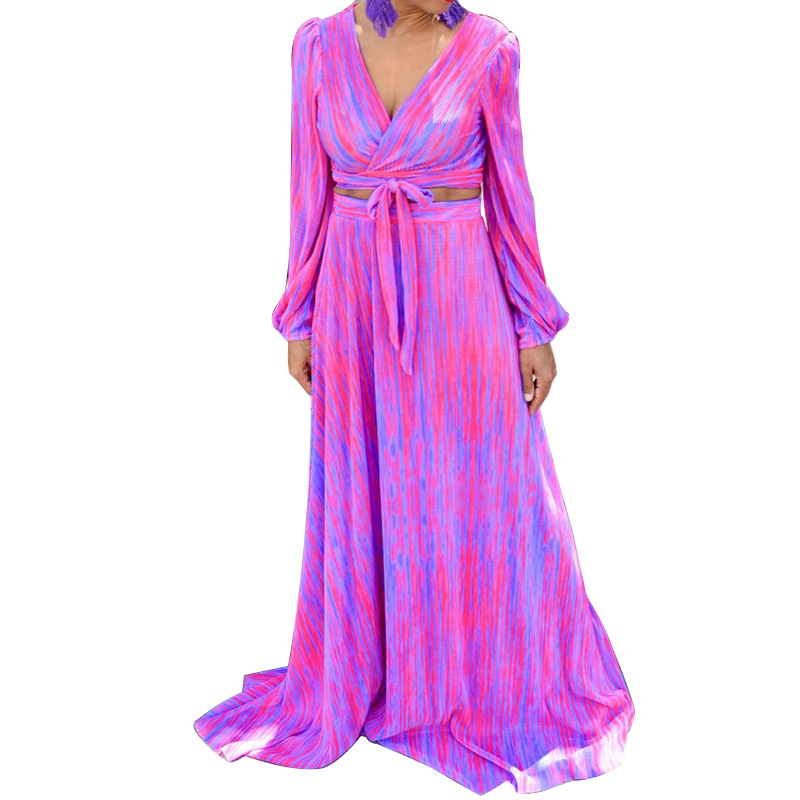 Set gonna ampia a maniche lunghe da donna alla moda tie-dye_voghion.com