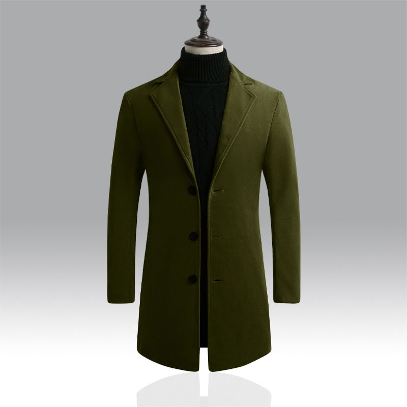 Normale koreanische Version Slim Fit mittellanger Windbreaker einreihiger Wollmantel für Männer_voghion.com