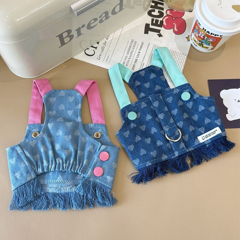 Nuovi vestiti primaverili per cani in stile coreano e giapponese, Teddy, Bichon, Barboncino, Yorkshire Terrier, pettorina in denim e cotone_voghion.com