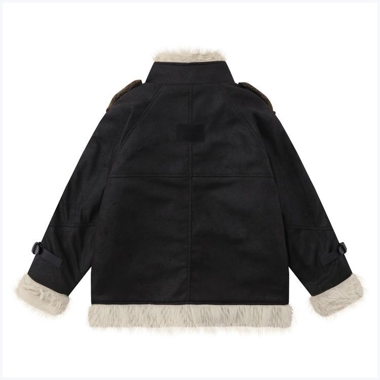 Cappotto in pelle di pecora in stile americano per donna, giacca da motociclista invernale in pelle scamosciata spessa foderata in pile, design di alta qualità_voghion.com
