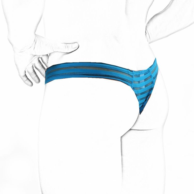 LuvBox Men's Striped Thong T-Pants Ice Silk Low Waist Sexy Fun Underwear For Men Revealing Buttocks_voghion.com