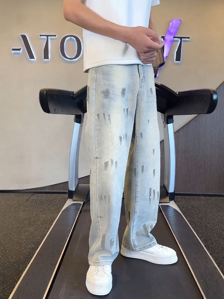 American Style Fashion Blue Jeans For Men Slim Fit Straight Pants Cleanfit Trendy Versatile_voghion.com