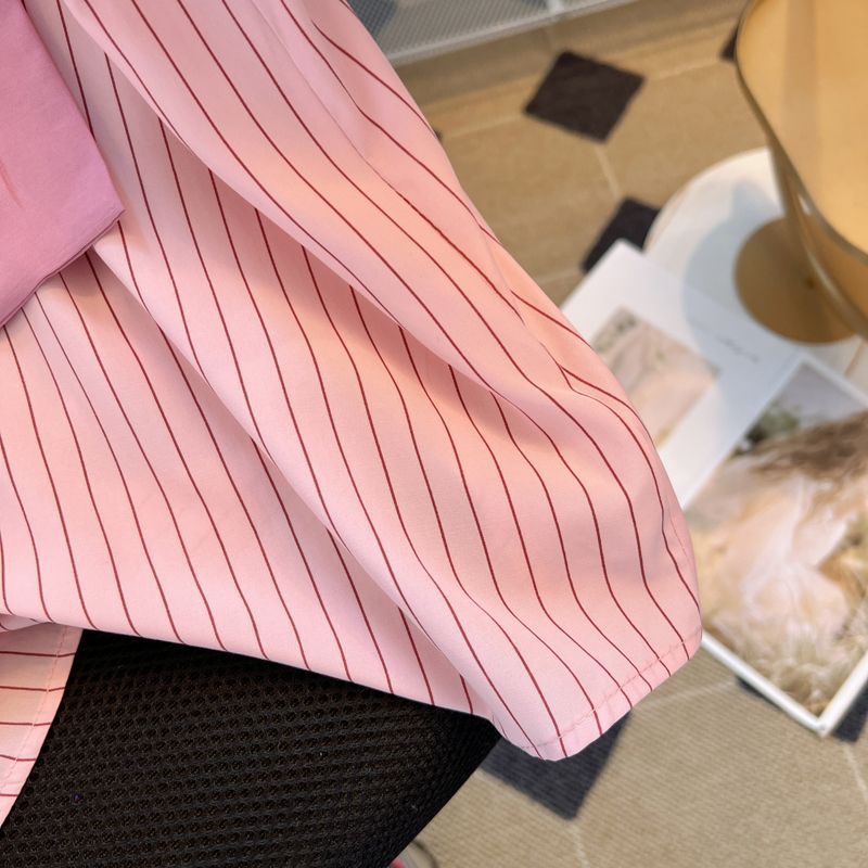 Women's Clothing Shawl Striped Shirt Short Sleeve Summer New The Workplace Light Mature French Style High End Shirt Light Luxury Tops For Women_voghion.com