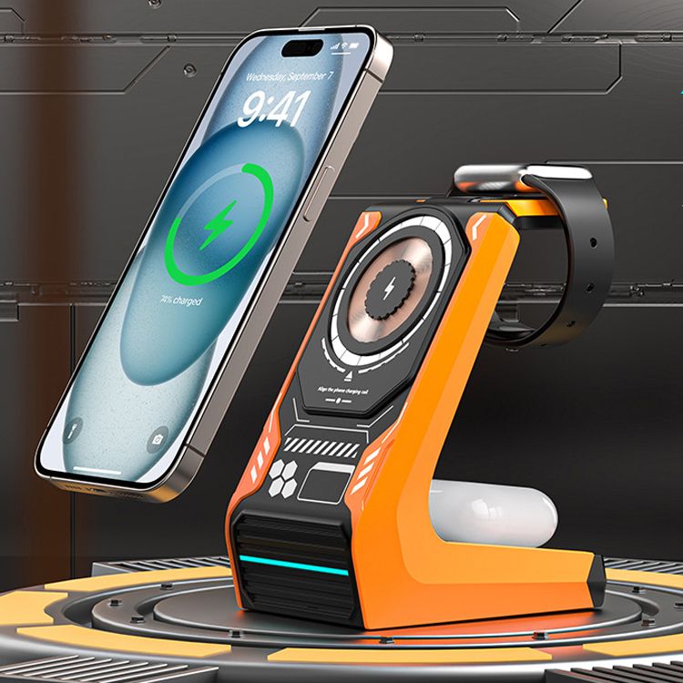 Wireless Charger 3 In 1 Station 15W QI Phone Fast Charging Stand_voghion.com