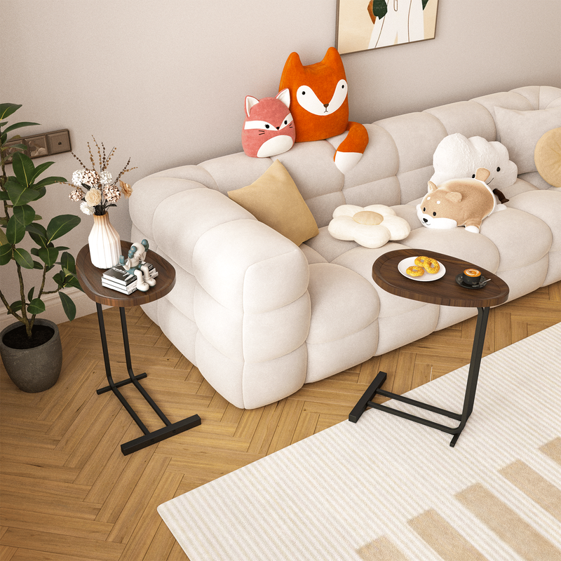 C-Shaped Side Table, C Table End Table For Sofa And Bedside, Couch Side Tables, Wood C-Shaped End Table With Metal Frame Slide For Bedroom Living Room_voghion.com