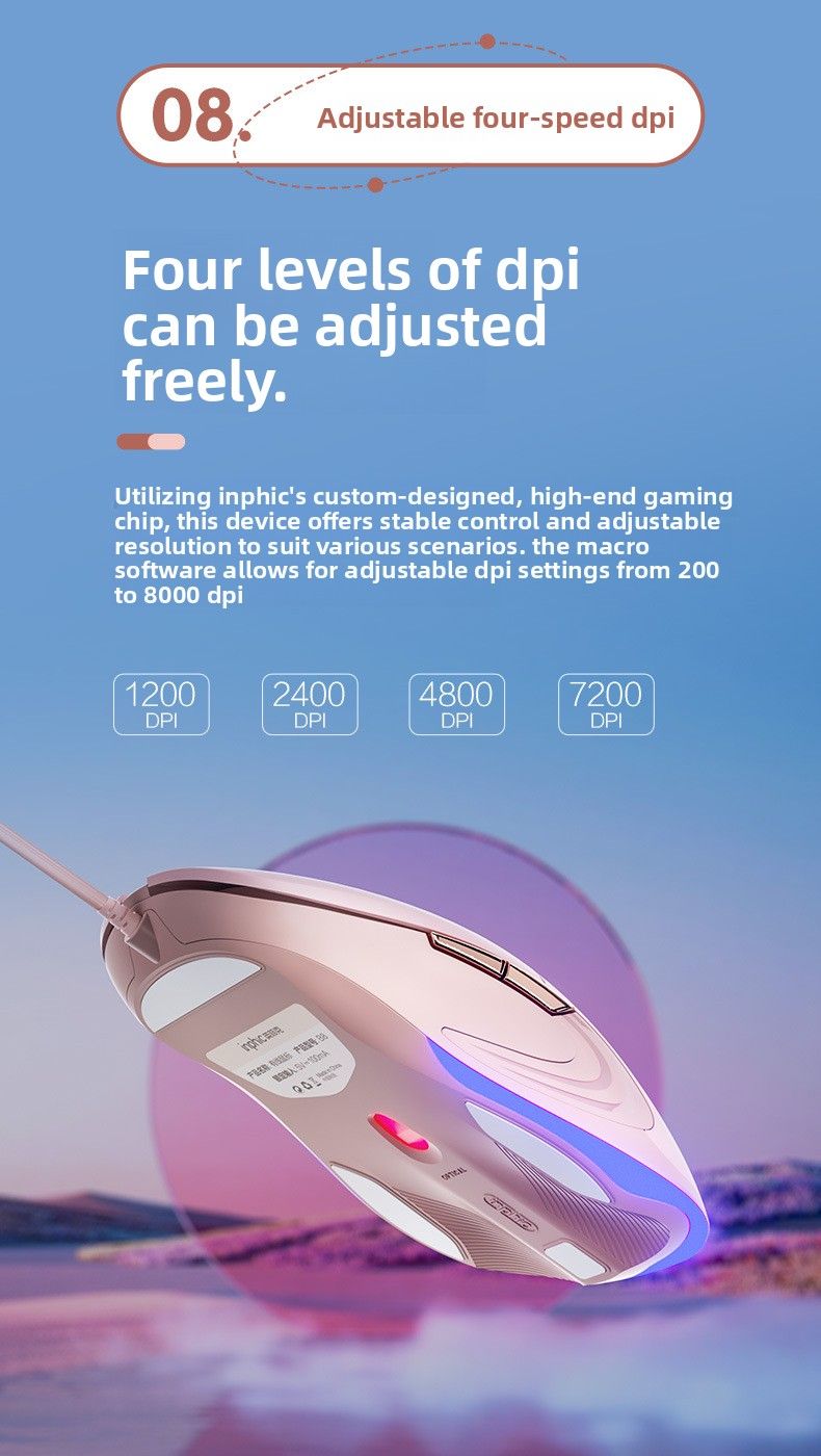 【Wysoka jakość】 Przewodowa mysz INPHIC B8 Cicha, do biura, dla dziewczynek, różowa, do gier, e-sportu, laptopa_voghion.com