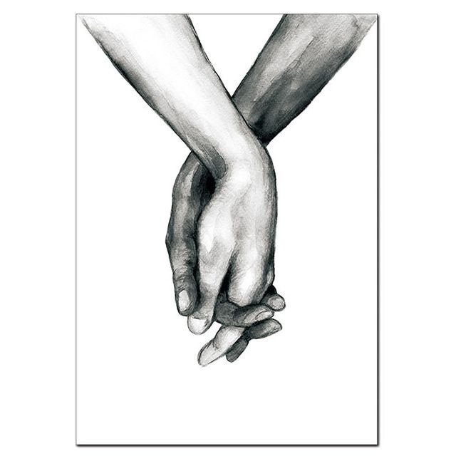 Black And White Sketch Holding Hands Canvas Nordic Art Poster Picture Living Room Home Decoration Painting Core_voghion.com