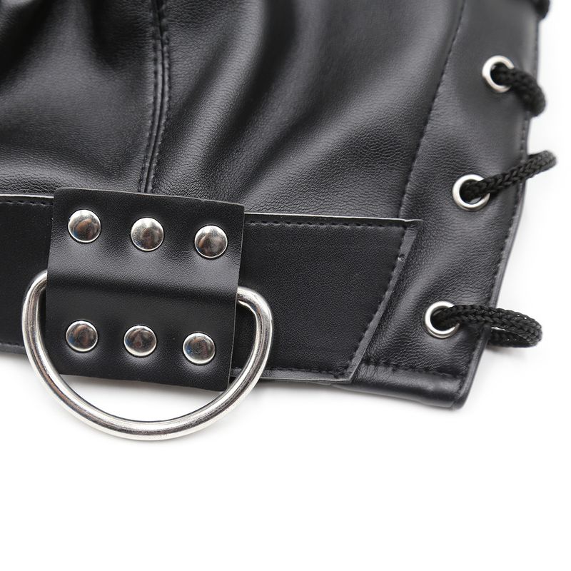 BDSM Zipper Mouth Hood With Eye Openings - Adjustable Leather Face Mask For Adult Role Play & Fetish (Black)_voghion.com