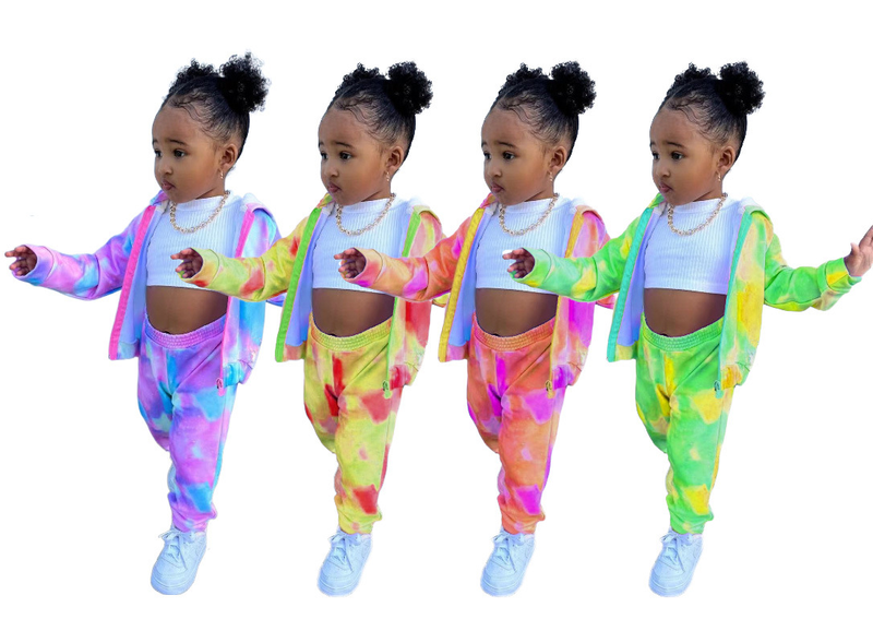 M8069 children's clothing 2024 casual sports new cardigan long sleeved tie dyed hoodie set_voghion.com