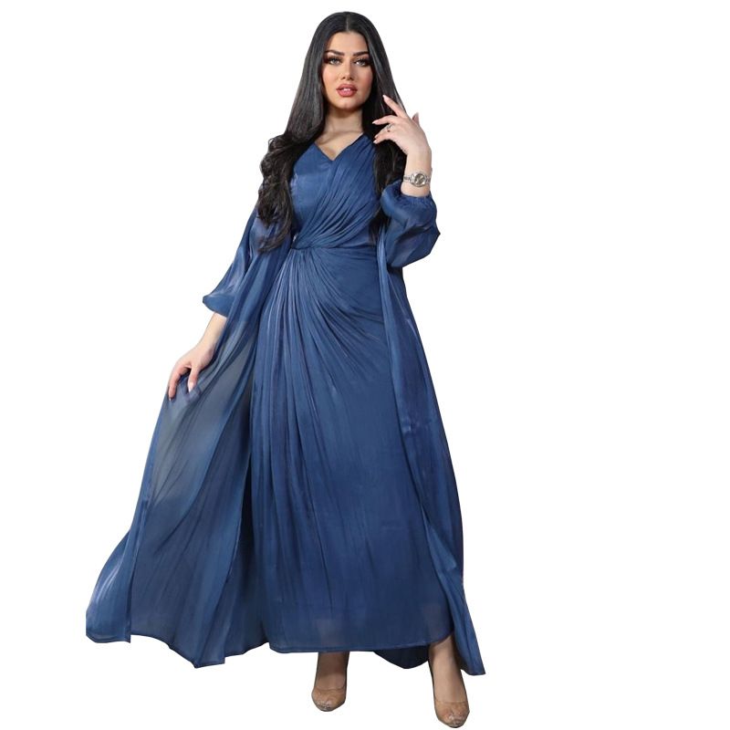 Damenbekleidung Helles Seidenkleid Dubai Robe Mode Abaya Weicher Zweiteiler_voghion.com