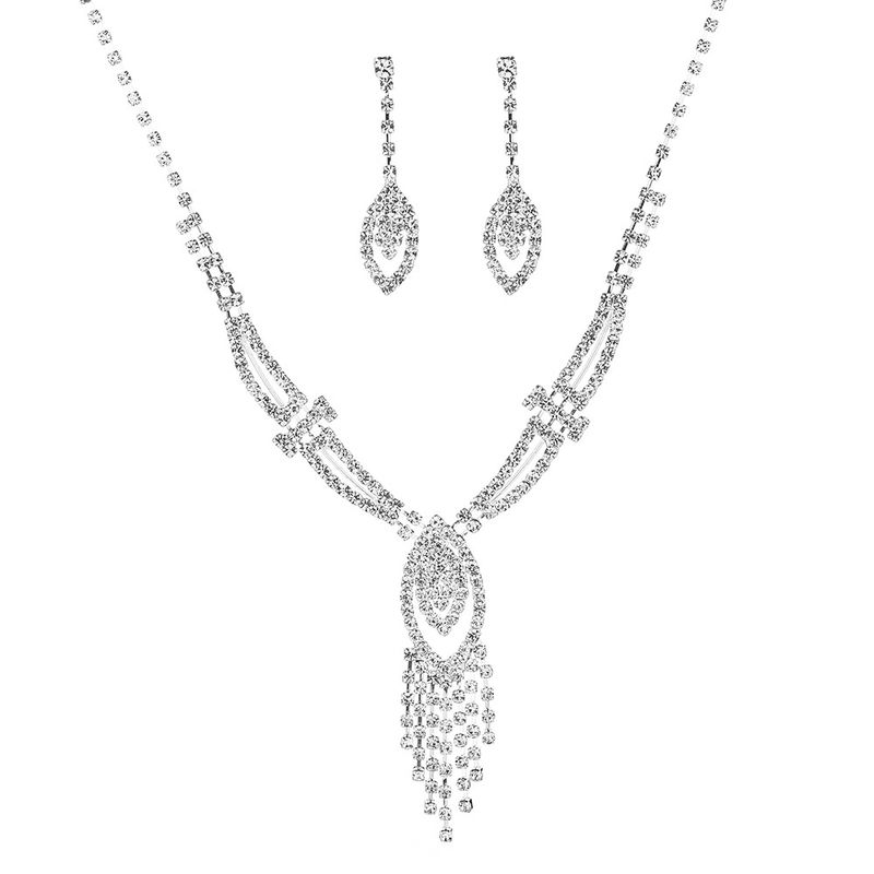 Set di gioielli con strass - Collana, orecchini e bracciale da 3 pezzi, elegante design a catena con griffe per donna_voghion.com