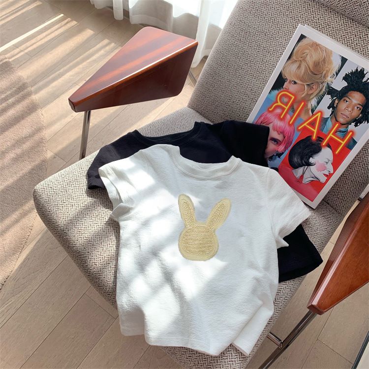 Women's clothing new cute rabbit short-sleeved T-shirt for women, slim and small tops, casual and age-reducing, navel-baring and chic small shirt_voghion.com