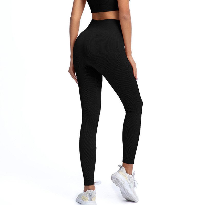Leggings a coste senza cuciture con reggiseno integrato - Pantaloni da yoga a vita alta per donna, collant elasticizzati in nylon per l'allenamento, abbigliamento sportivo casual estivo_voghion.com
