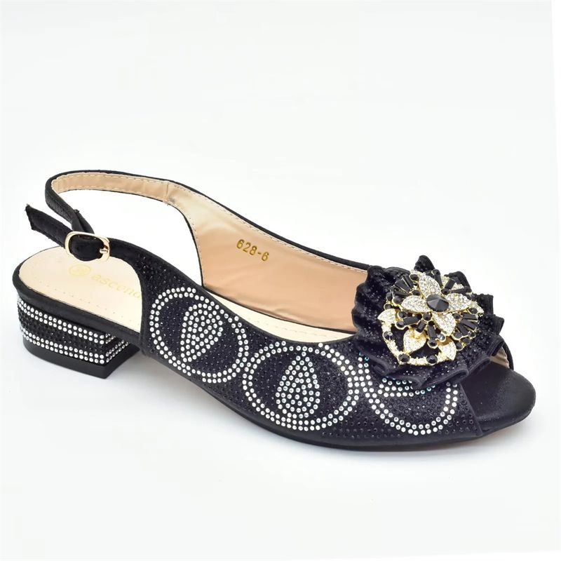 Women's low heeled sandals with evening bag matching drill button_voghion.com