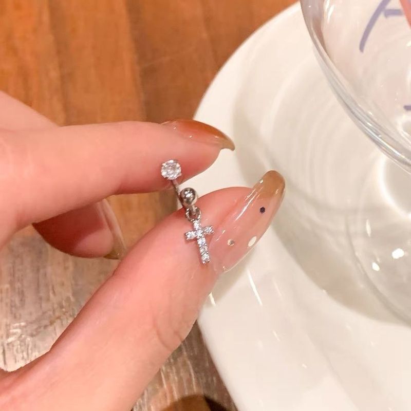 Nuovi orecchini a forma di U con zircone e piercing a forma di ferro di cavallo in acciaio al titanio con croce, per donna_voghion.com