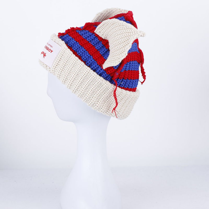Designer Orecchie di gatto Cappello da diavolo Moda uomo e donna Cappello lavorato a maglia caldo autunno inverno a righe di nicchia a contrasto_voghion.com