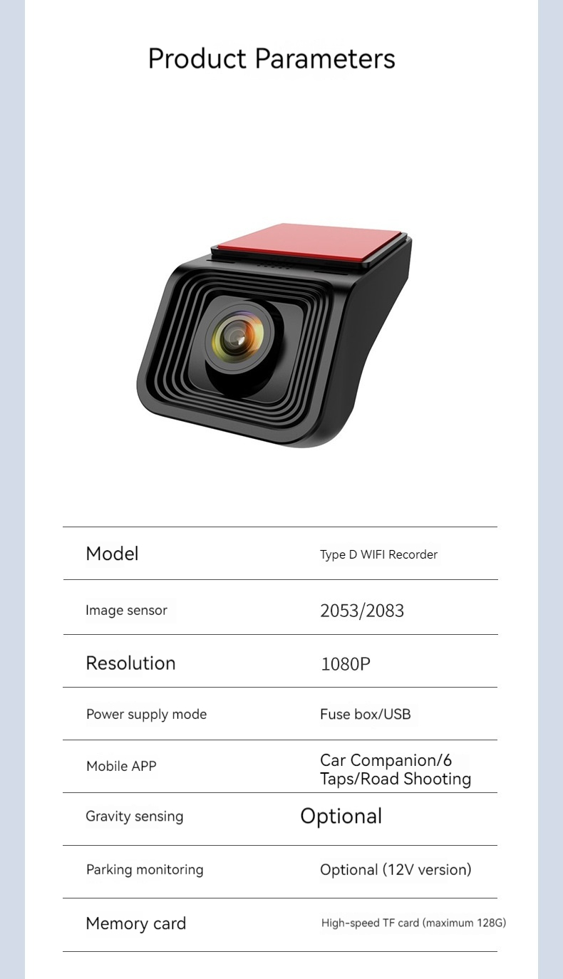 U-förmiger versteckter Fahrrekorder, WLAN-Mobiltelefonverbindung, hochauflösender Autorekorder, 24-Stunden-Parküberwachung_voghion.com