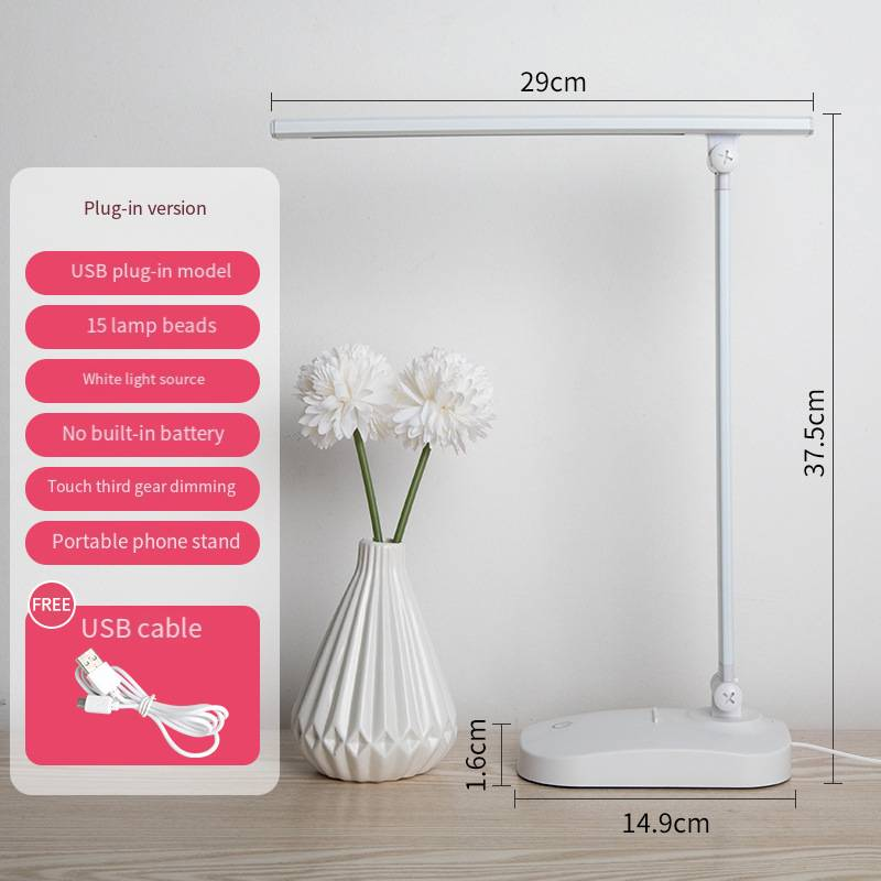 Lampe de bureau pliable à LED pour protection des yeux, chargement USB, gradation tactile, lampe de bureau pour dortoir d'étudiants, lampe de chevet pour chambre à coucher_voghion.com