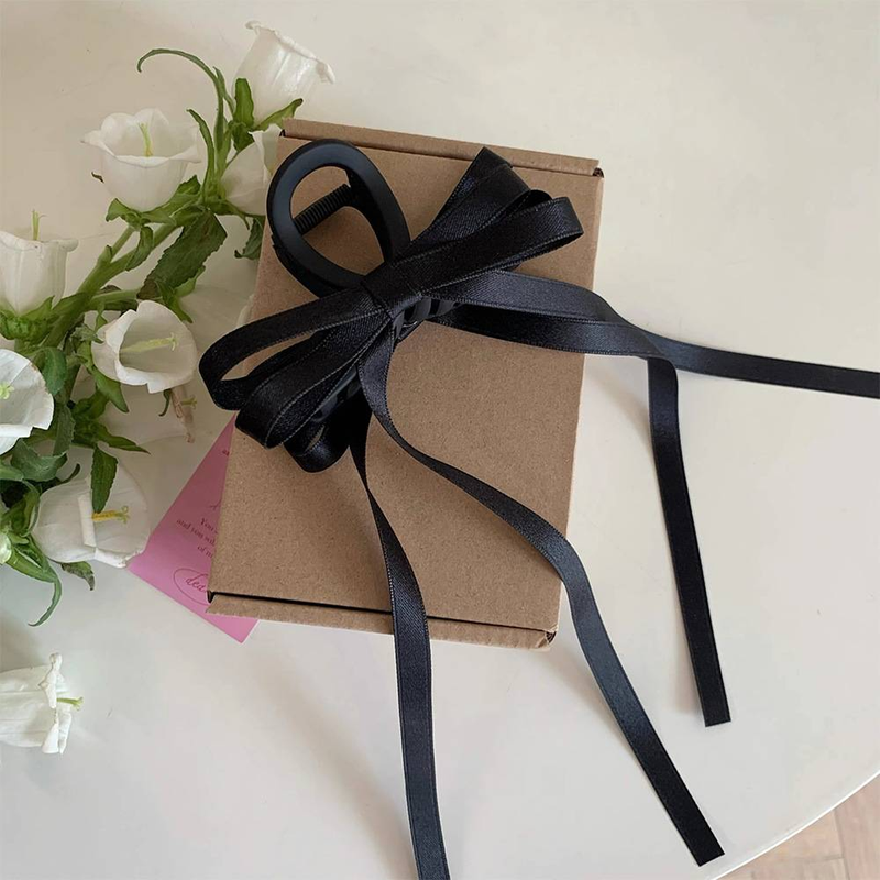 Agrafe mari cu fundă de catifea pentru femei și fete, panglică lungă, gheare coreene, accesorii de păr_voghion.com