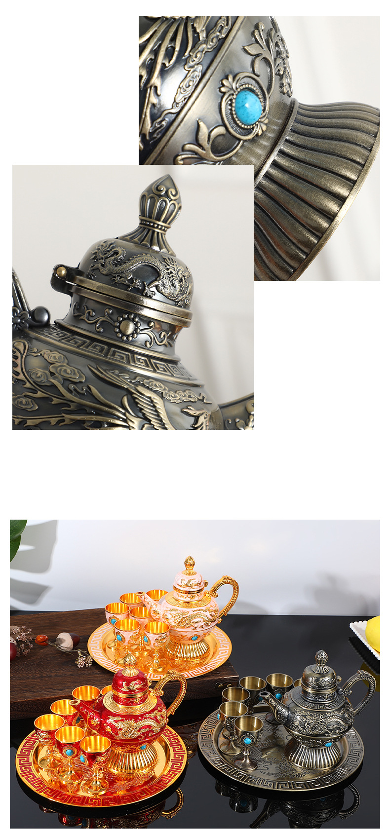 Home Mobili retrò set da vino leggero lusso palazzo stile lega di alluminio set di bicchieri da vino vaso da vino bicchiere da vino set da otto pezzi_voghion.com