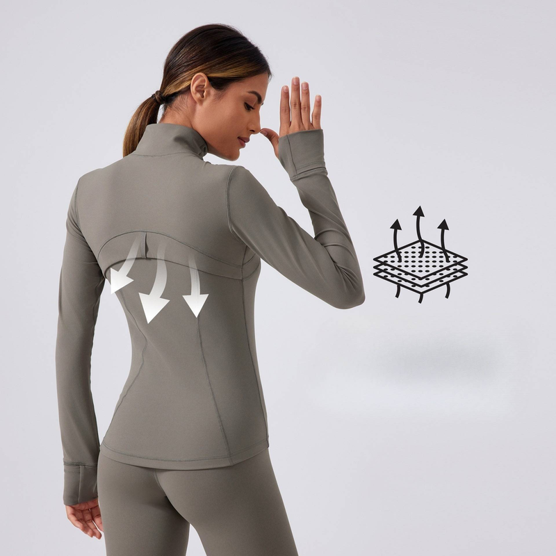 Damenbekleidung Herbst Neue Yogajacke für Damen Laufen und Radfahren Sport Langarm Slim Stehkragen Sport Fitness Kleidung_voghion.com