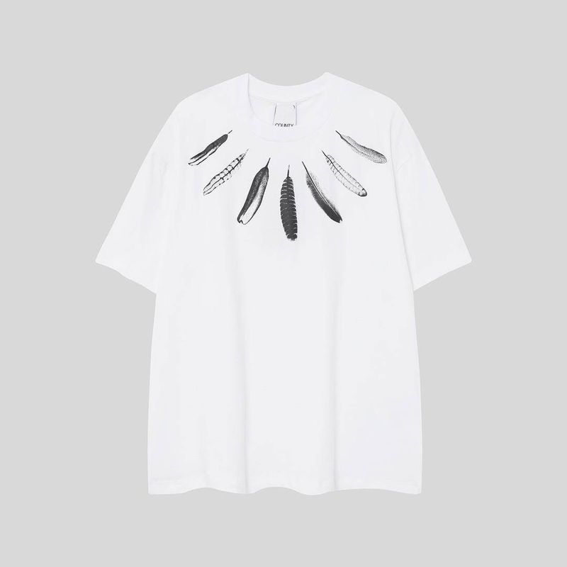 Cross Border Marcelo Marcelo 2025 Europees en Amerikaans trendy merk MB Wings Feather Print T-shirt met korte mouwen voor heren en dames met halve mouwen_voghion.com