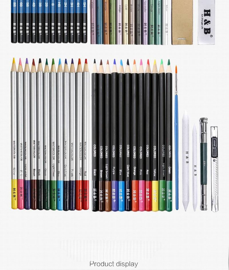 H&B 74-Piece Sketch Metallic Watercolor Pencil Set - Premium Art Supplies For Adults, Vibrant Colors, Nylon Case, Ideal For Drawing_voghion.com