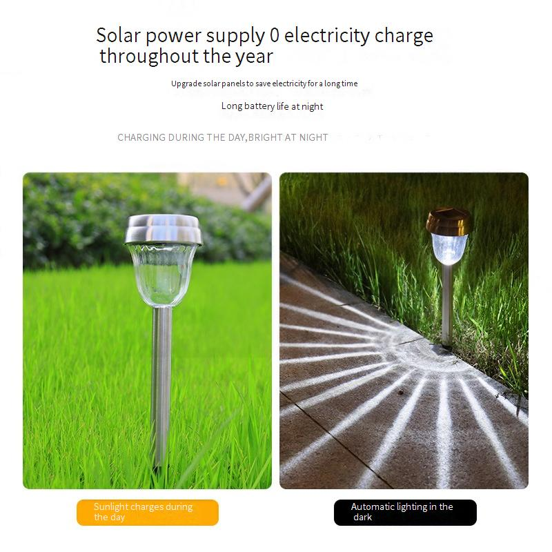 Solarbetriebene Gartenleuchten aus Edelstahl – Wasserdichte Außenwegbeleuchtung für Hof, Rasen und Terrasse (CE-zertifiziert, weißes Licht, 6–12 Stunden Laufzeit)_voghion.com