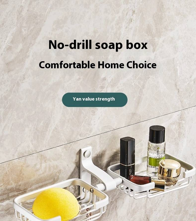 Jabonera de aluminio inoxidable: organizador de baño de pared sin taladros y con orificios de drenaje (plata elegante, opciones individual, doble y triple)_voghion.com
