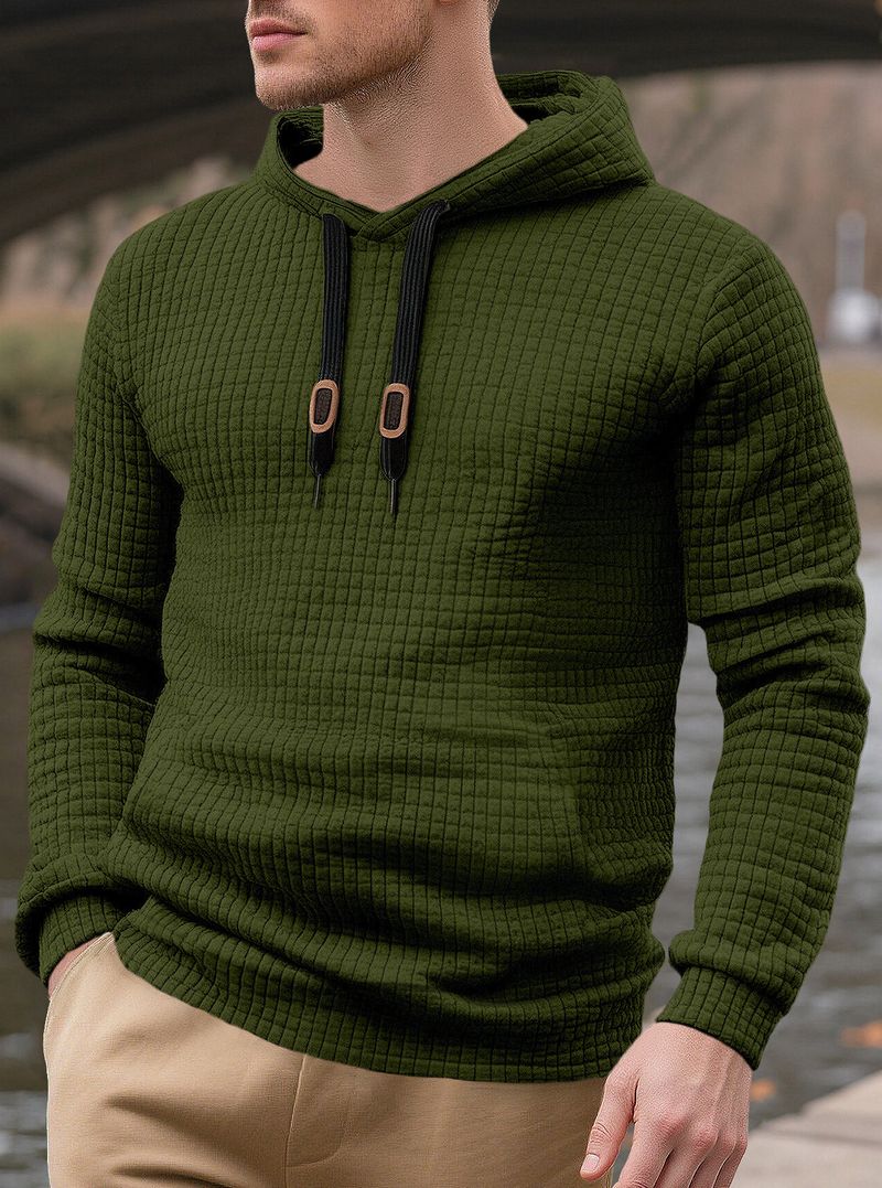 Men’s Jacquard Hooded Sweatshirt – Slim Fit Cotton Blend Pullover With Kangaroo Pocket, Quilted Checkerboard Pattern For Streetwear & Casual Wear_voghion.com