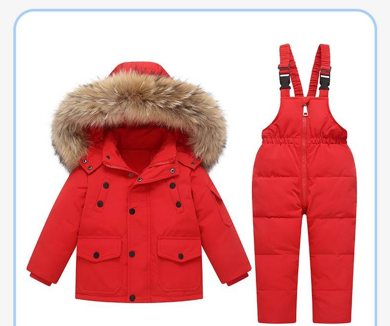 Premium Kids Winter Down Jacket Set – Detachable Hood, 80% White Duck Feather, Soft & Warm Zippered Coat With Pants For Boys & Girls (90-120cm)_voghion.com