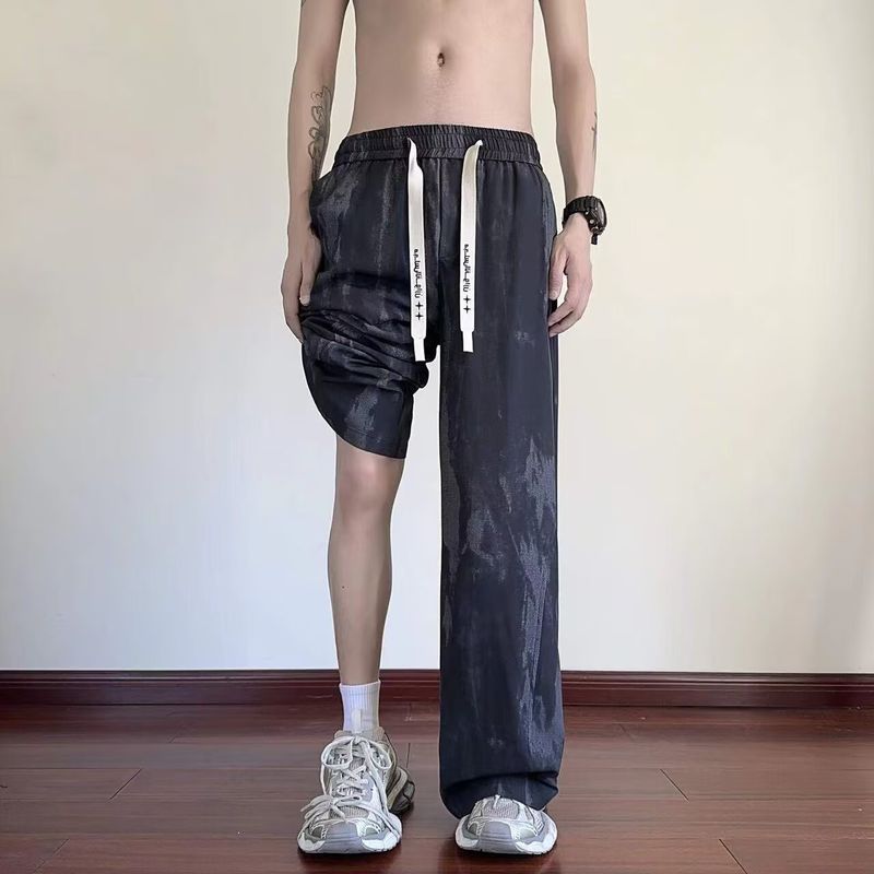 Pantaloni larghi alla moda, comodi e traspiranti, da uomo, estivi, con gamba larga e drappeggio alla moda, in stile tie-dye_voghion.com