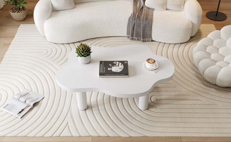 Wolken-Couchetisch, Table basse blanche moderne pour le salon, table d'appoint d'intérieur de dessin animé irrégulier, Beistelltisch à 3 pieds (blanc)_voghion.com