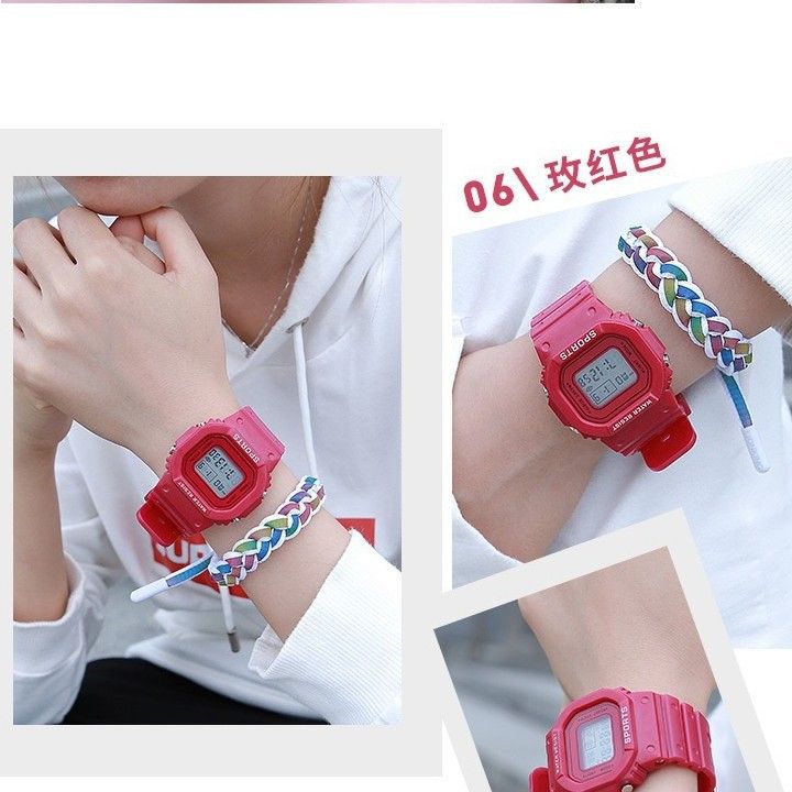 Student Children Unicorn Square Matcha Green Small Block Waterproof Luminous Alarm Electronic Watch_voghion.com